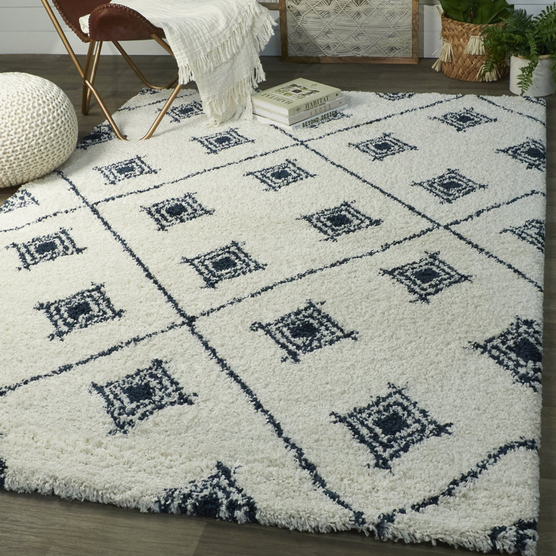 Greger Geometric Blue/Off White Area Rug AllModern